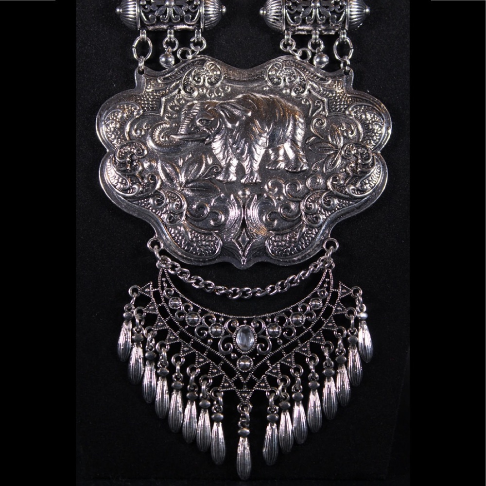 Silver Ethnic Sweater necklace